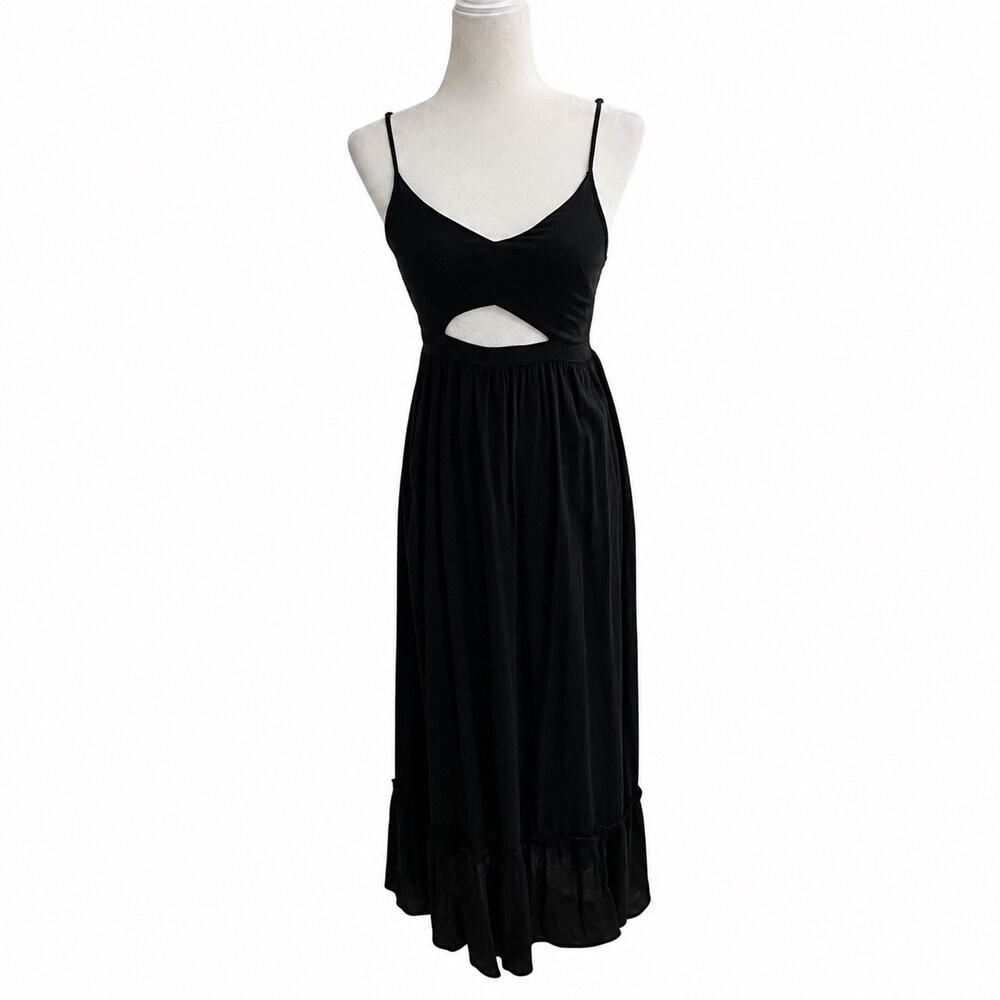 Aerie XS Black Maxi Dress Y2K Coquette Cutout Ruffle Tiered Boho